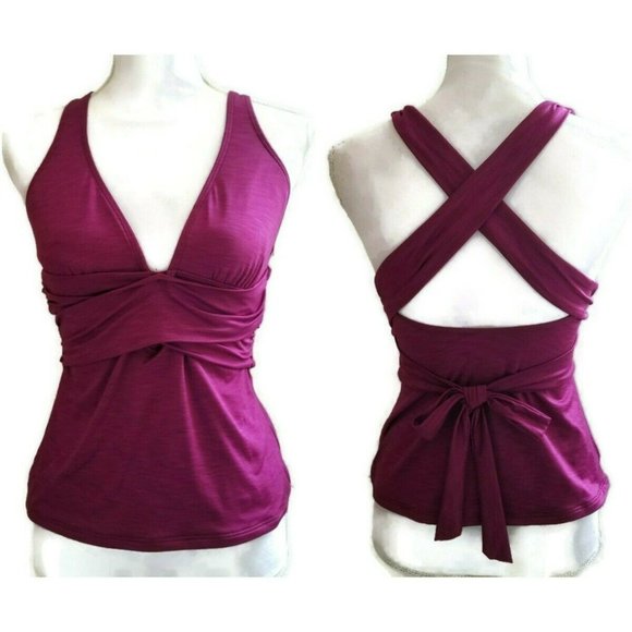Athena Swim Tankini Womens 32 B/C Purple Criss Cross Wrap Straps Plunge Neckline - Picture 1 of 9